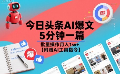 今日头条AI爆文，5分钟一篇，批量操作月入1w+【附赠AI工具指令】