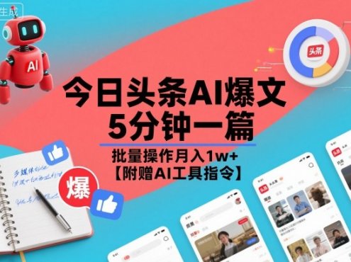 今日头条AI爆文,5分钟一篇,批量操作月入1w+【附赠AI工具指令】