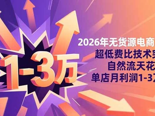 2026年无货源电商2.0【更新】：超低费比技术突破自然流天花板，单店月利润1-3万元