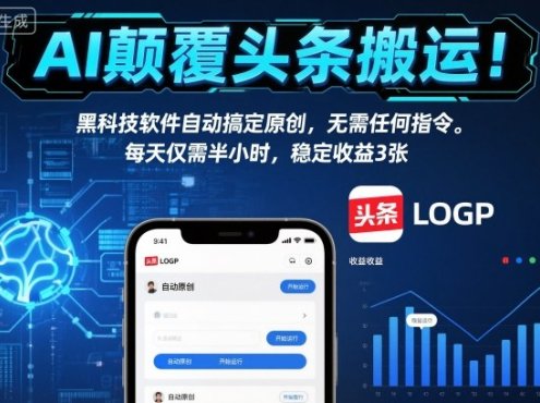 AI颠覆头条搬运!黑科技软件自动搞定原创,无需任何指令。每天仅需半小时,稳定收益3张【揭秘】