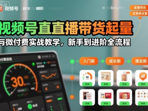 视频号直播带货起量与微付费实战教学,新手到进阶全流程