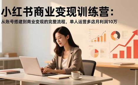小红书商业变现训练营：从账号搭建到商业变现的完整流程，单人运营多店月利润10万