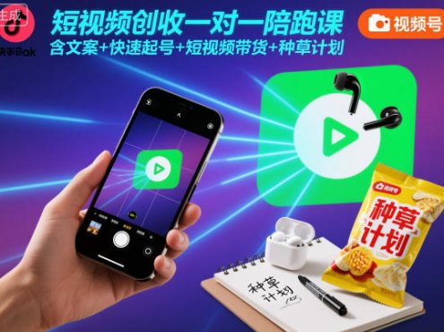 短视频创收一对一陪跑课，含文案+快速起号+短视频带货+种草计划