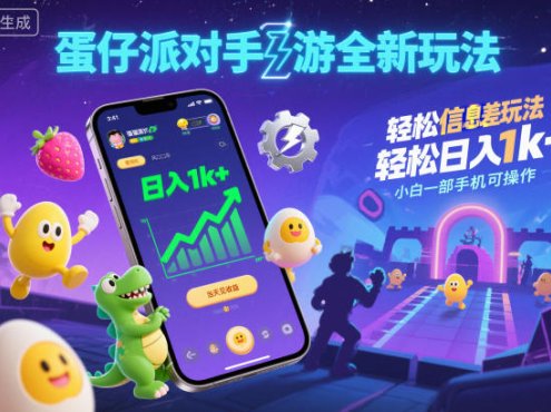 蛋仔派对手游全新玩法，轻松日入1k+，风口信息差玩法，当天见收益，小白一部手机可操作