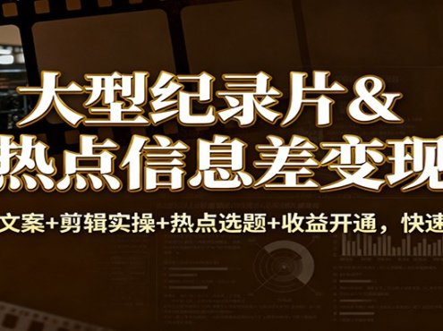 大型纪录片&热点信息差变现：原创文案+剪辑实操+热点选题+收益开通，快速起号