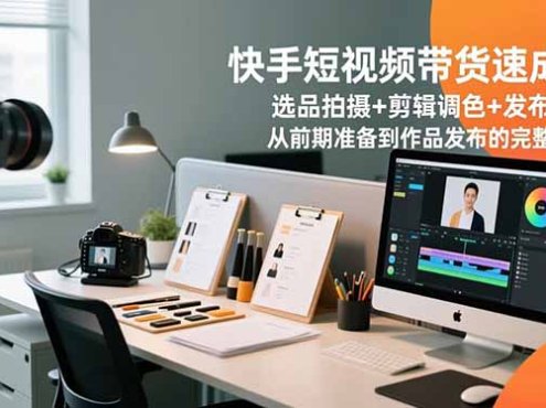 快手短视频带货速成课，选品拍摄+剪辑调色+发布运营，从前期准备到作品发布的完整流程