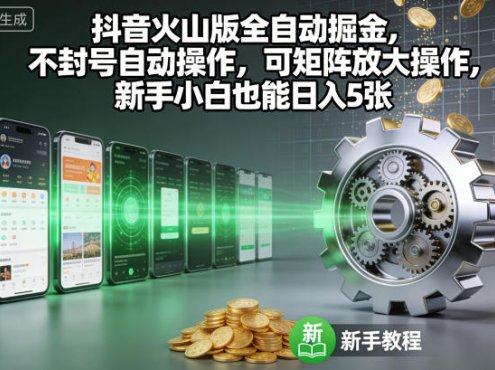 抖音火山版全自动掘金，不封号自动操作，可矩阵放大操作，新手小白也能日入5张【揭秘】