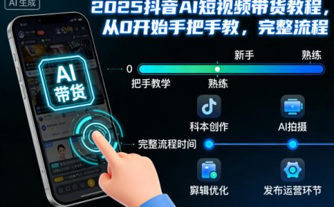 2025抖音AI短视频带货教程，从0开始手把手教，完整流程