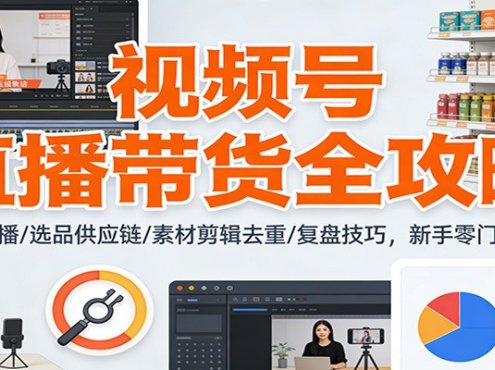 视频号直播带货全攻略：无人直播/选品供应链/素材剪辑去重/复盘技巧，零门槛上手