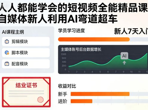 人人都能学会的短视频全能精品课，自媒体新人利用AI弯道超车
