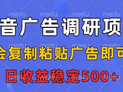 抖音广告调研项目,会复制粘贴广告即可,任务没有上限,日收益稳定5张【揭秘】