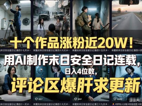 十个作品涨粉近20W!用AI制作末日安全日记连载,日入4位数,评论区爆肝求更新(附详细步骤)