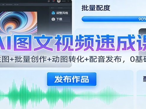 AI图文视频速成课:一键生图+批量创作+动图转化+配音发布,0基础上手