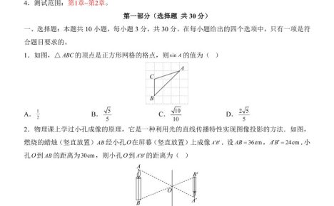 新九年级上数学第1次月考(青岛版)