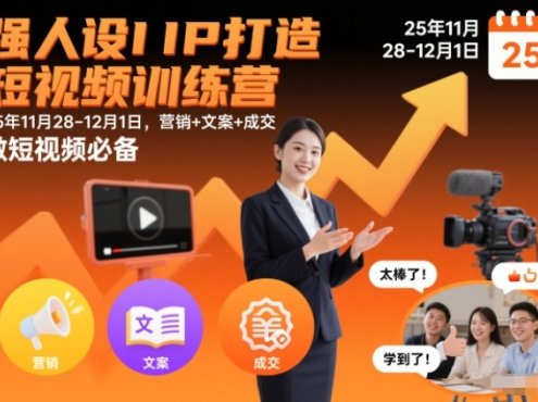 强人设IP打造短视频训练营25年11月28-12月1日,营销+文案+成交,做短视频必备
