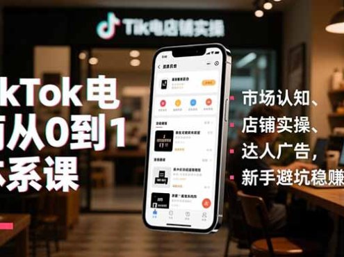 TikTok电商从0到1体系课,市场认知、店铺实操、达人广告,新手避坑稳赚美金