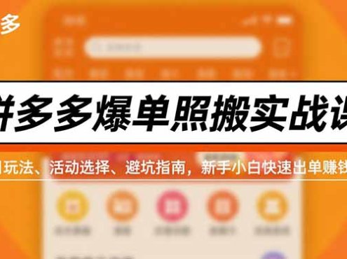 拼多多爆单照搬实战课,类目玩法、活动选择、避坑指南,新手小白快速出单赚钱