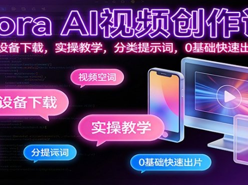 Sora AI视频创作课:多设备下载,实操教学,分类提示词,0基础快速出片