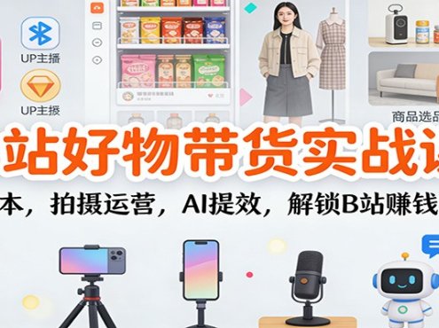 B站好物带货实战课:选品脚本,拍摄运营,AI提效,解锁B站赚钱新玩法
