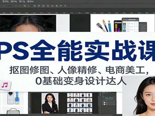 PS全能实战课:抠图修图、人像精修、电商美工,0基础变身设计达人