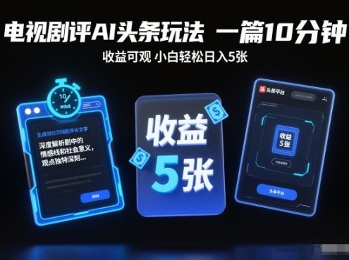 电视剧评AI头条玩法,一篇10分钟,收益可观,小白轻松日入5张+【独家】