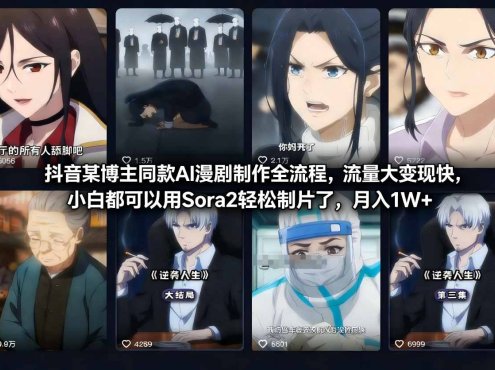 抖音某博主同款AI漫剧制作全流程，流量大变现快，小白都可以用Sora2轻松制片了，月入1W+