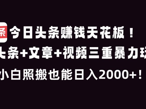 今日头条赚钱天花板！微头条+文章+视频三重暴利玩法，小白照搬也能日人2000+