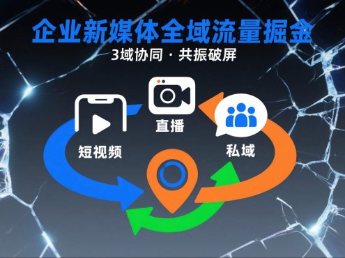短视频全域商业模式,企业新媒体全域流量掘金,3域协同,共振破屏,短视频-直播-私域-地域