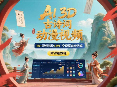 AI制作3D古诗词动漫视频，60多个视频涨粉12W，多个变现渠道拆解【附详细教程】