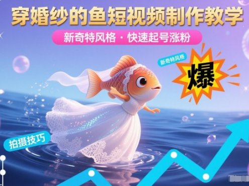 穿婚纱的鱼短视频制作教学，新奇特风格，快速起号涨粉