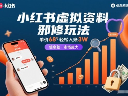 小红书虚拟资料邪修玩法，单价68，轻松入账3W，信息差玩法，市场庞大