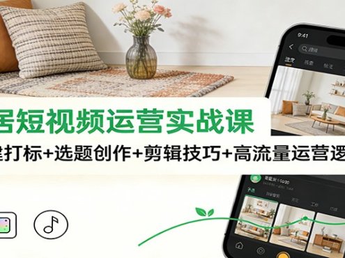 泛家居短视频运营实战课：账号搭建打标+选题创作+剪辑技巧+高流量运营逻辑