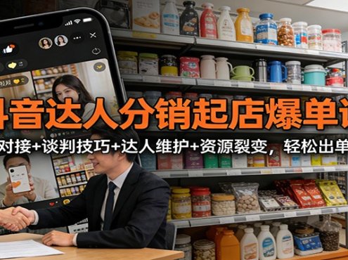 抖音达人分销起店爆单课:选品对接+谈判技巧+达人维护+资源裂变,轻松出单盈利