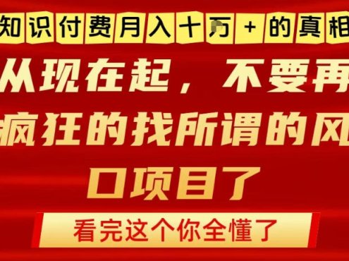 知识付费月入10个W的真相,做网创项目这一个就够了,不要再疯狂的找所谓的风口项目【揭秘】