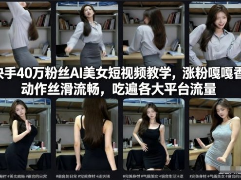 快手40万粉丝博主AI美女短视频教学,涨粉嘎嘎香,动作丝滑流畅,吃遍各大平台流量