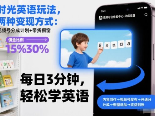时光英语玩法,两种变现方式:视频号分成计划+带货橱窗