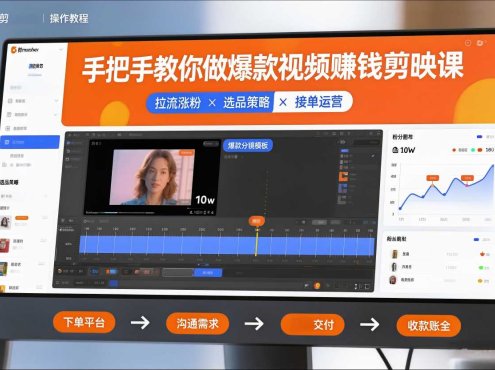 手把手教你做爆款视频赚钱剪映课,手把手教学拉流涨粉、选品策略和接单运营(更新2026)