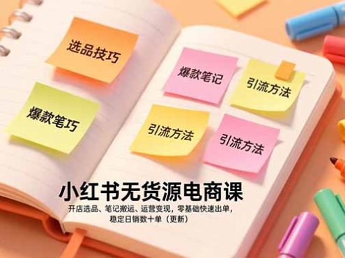 小红书无货源电商课，开店选品、笔记搬运、运营变现，零基础快速出单，稳定日销数十单(更新