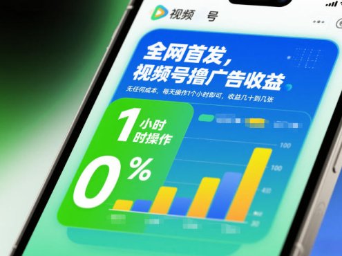 全网首发，视频号撸广告收益，无任何成本，每天操作1个小时即可，收益几十到几张