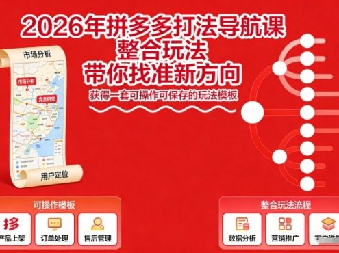 2026年拼多多打法导航课，整合玩法，带你找准新方向，获得一套可操作可保存的玩法模板