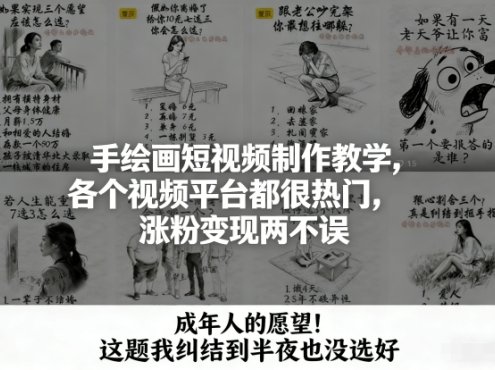 手绘画短视频制作教学，各个视频平台都很热门，涨粉变现两不误