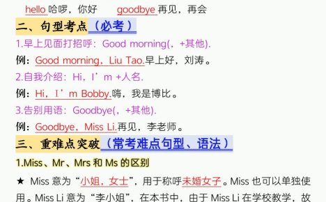 三年级上英语考点背记《译林版》