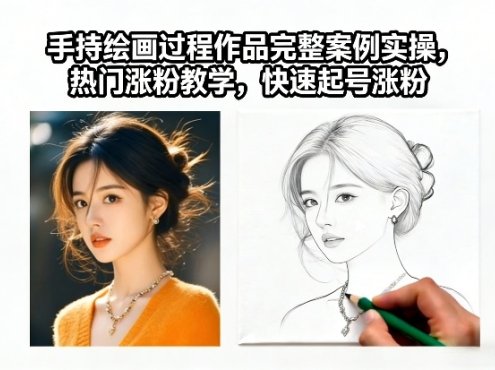 手持绘画过程作品完整案例实操，热门涨粉教学，快速起号涨粉