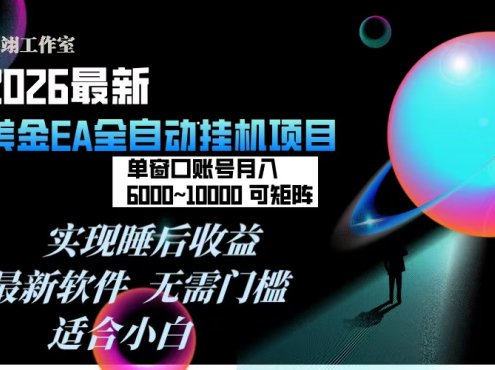2026年最美金EA挂机项目,每天几分钟,单窗口月入600+,可矩阵,一台电脑支持多开窗口无任何…