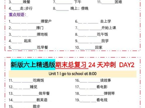 六年级上英语期末总复习24天冲刺人教精通版【空白】