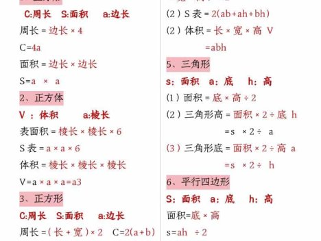 五年级上数学全册重点公式