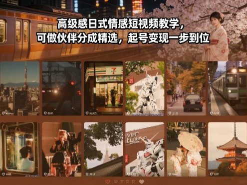 高级感日式情感短视频教学，可做伙伴分成精选，起号变现一步到位