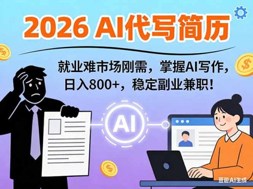 AI代写简历，超暴利，用万能模板月入1-3万实战教程，2026年市场刚需！