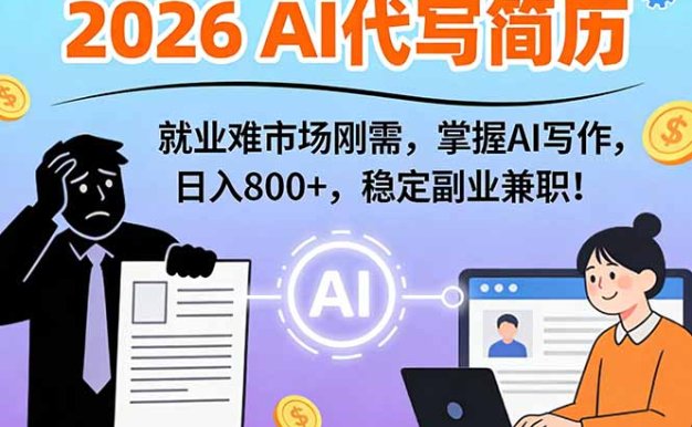 AI代写简历，超暴利，用万能模板月入1-3万实战教程，2026年市场刚需！