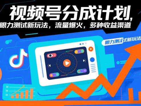 视频号分成计划，眼力测试新玩法，流量爆火，多种收益渠道